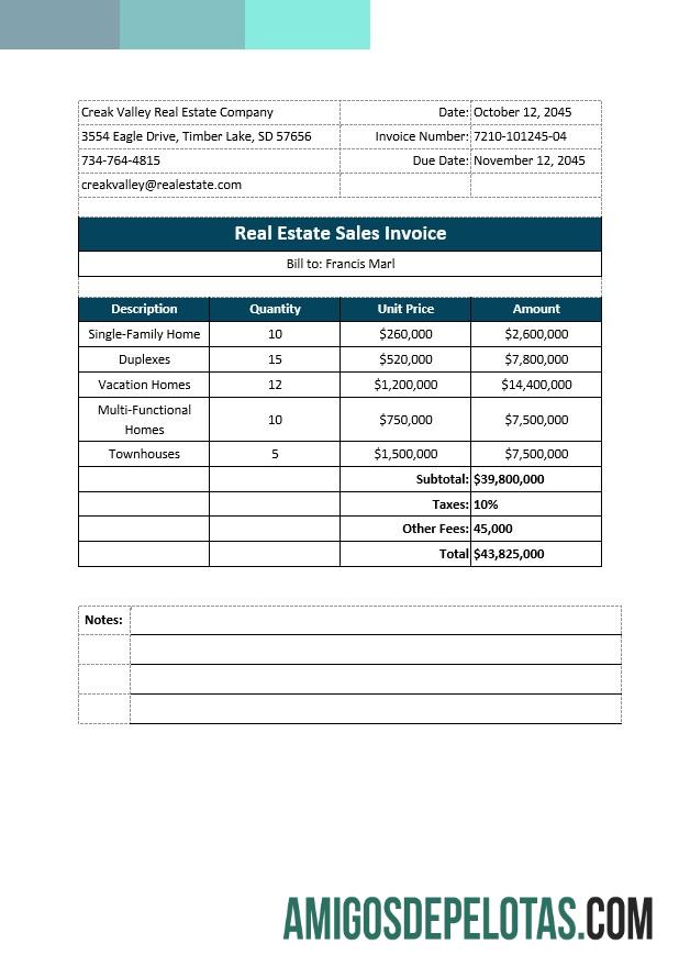 em branco Modelo de fatura de vendas de imóveis